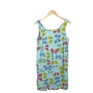 Fresh Produce Blue Butterfly 100% Cotton Square Neck Dress Sleeveless Large